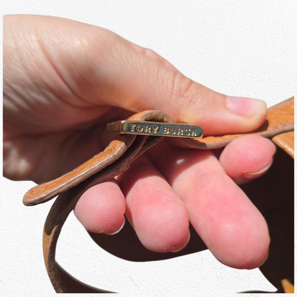 Tory Burch Tan Leather Miller Wedge Sandals Logo Slingback Heels Size 10.5M - Picture 10 of 15